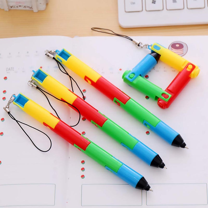 Funny live Foldable Ballpoint Pen Collapsible Ball Pen, Bendable Deformable Ball Pen, Funny Ballpoint Creative Stationery Gift for Child, Pendant Decoration Pens, 0.5mm, Blue Ink, 8 pcs - Image 3